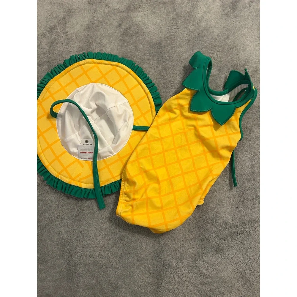 Hanna Andersson Baby Girl Pineapple Swimsuit and Sun Hat Set 3-6 Months Yellow